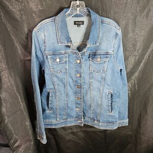 Women's Medium Wash Classic Preppy Denim Jean Jacket EUC Large